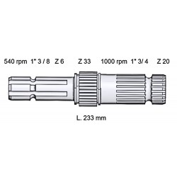 PTO Shaft  L: 233mm - 2 Seg - 3/8 Z6 - 3/4 Z20 John Deere