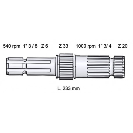 PTO Shaft  L: 233mm - 2 Seg - 3/8 Z6 - 3/4 Z20 John Deere