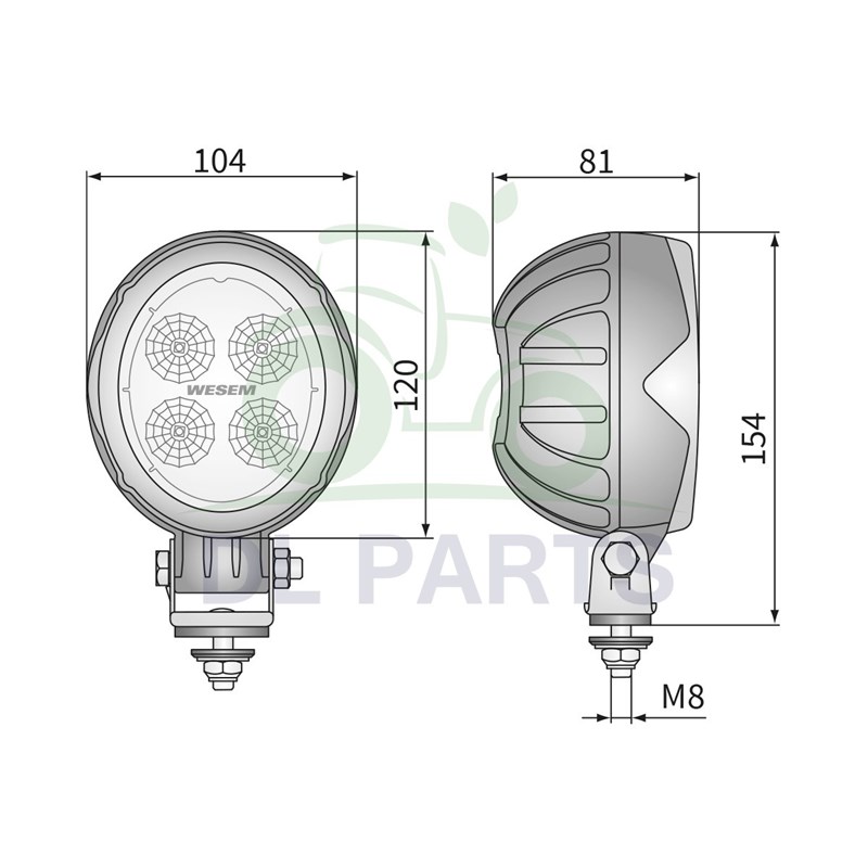 Feu de travail LED 60° 12V-24V, câble 0,5 m - 2000lm